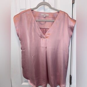 LOFT Satin V-Neck Shell in Dusty Pink